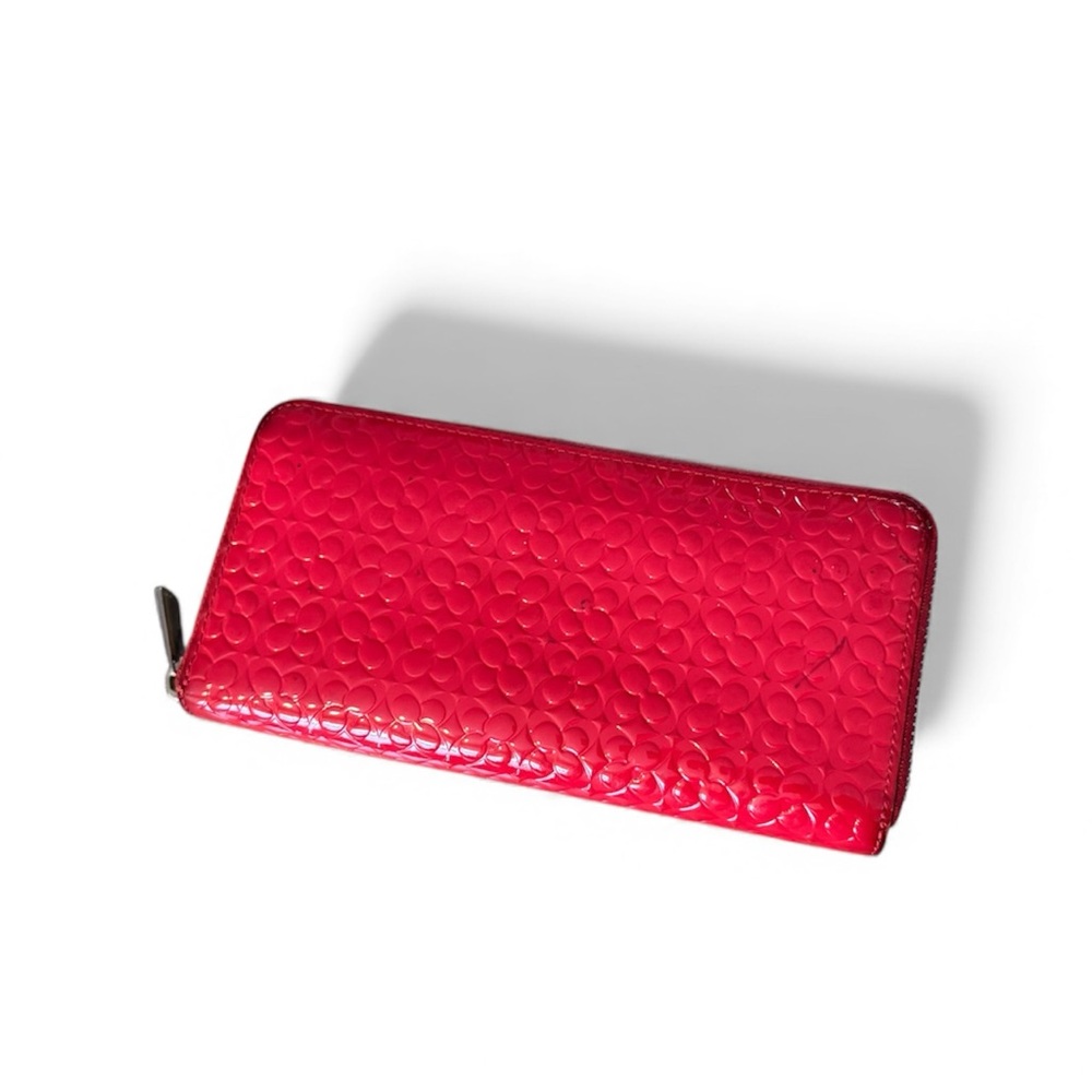 Coach Long Zipper Around Wallet Red Embossed Monogram